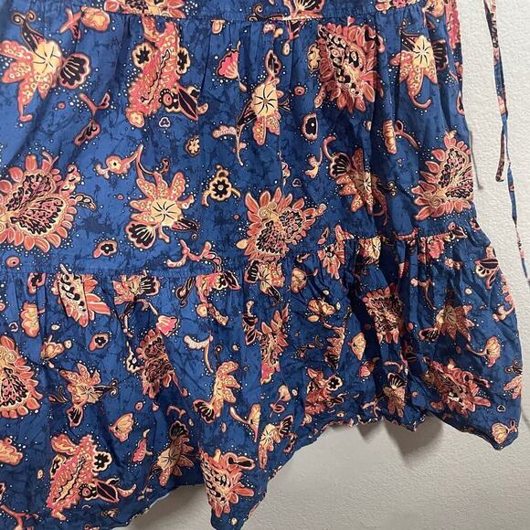 ALC 0 Mischa Dress Midi Shift Blue Cotton Floral V Neck Tiered Short Sleeves - Picture 7 of 13